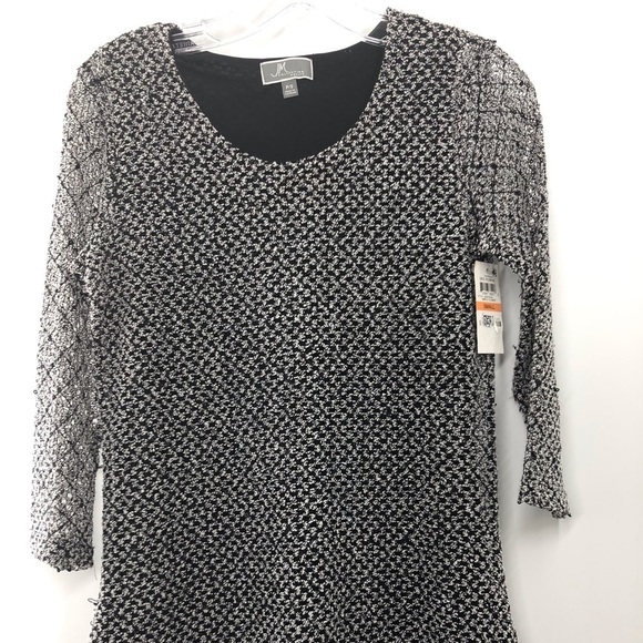 M Collection 3/4 Sleeve Knit Blk/ Wht Sweater - Picture 4 of 5